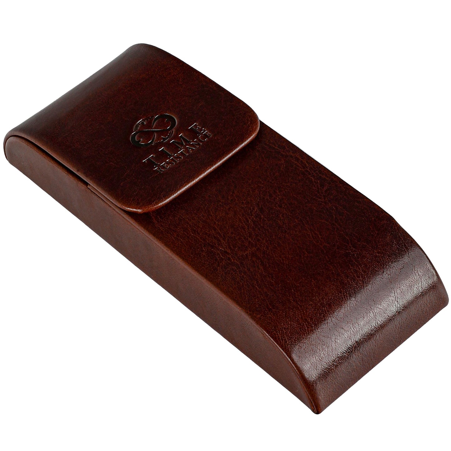 Time Resistance Leather Glasses Case - Hard Shell Leather Glasses Case - Made in Italy (Brown)