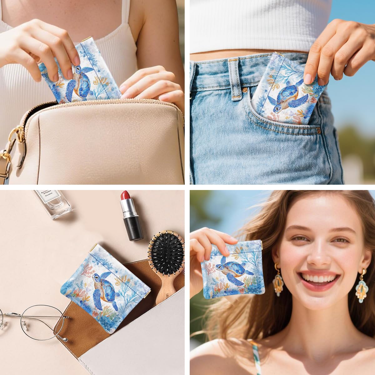 Turtle Coin Pouch Wallet Squeeze Change Purse Small Daisy Flower Leather Mini Coin Purse for Women Coin Pocket