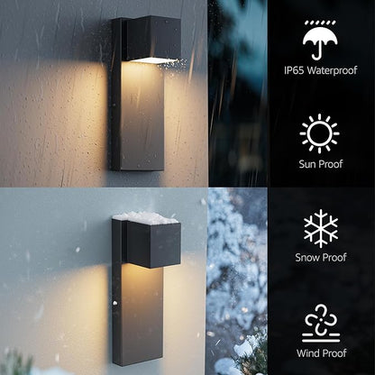 4 Pack 13" Modern Outdoor Led Wall Light,16W 3000K 1200Lumen Porch & Patio Hardwired Wall Mount Wall Sconces,Exterior IP65 Waterproof Aluminum Wall Lamp for Front Door Garage Garden(Black)