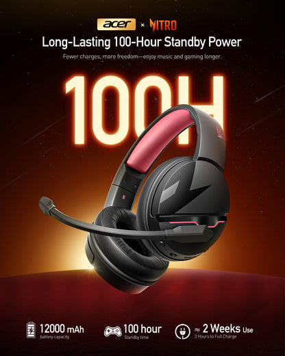 acer Wireless Gaming Headset, PS5 Headset with 2.4GHz for Ps5, Ps4, PC, Switch, Bluetooth 5.3 + 100Hrs Gaming Headphones with Noise Canceling Mic for Laptop, Mobile, Mac, 50mm Drivers (Blackpink)