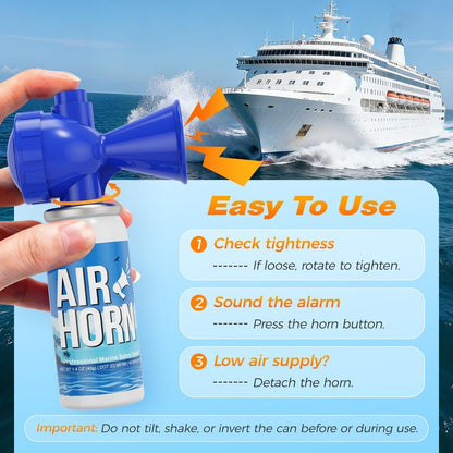 Nicehill 2 Pack Air Horn, 122dB Loud Safety Air Horns for Boating Emergency & Sporting Events, Handheld Marine Horn with Easy Button Operation for Warning Signals & Alerts, 1.4oz, Blue
