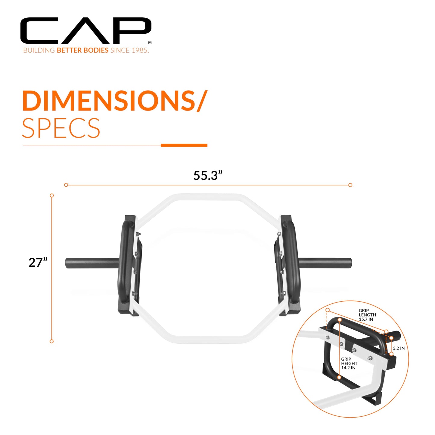 CAP Olympic Trap & Shrug Bar with Elevated Grip, 500-Lb Capacity – White