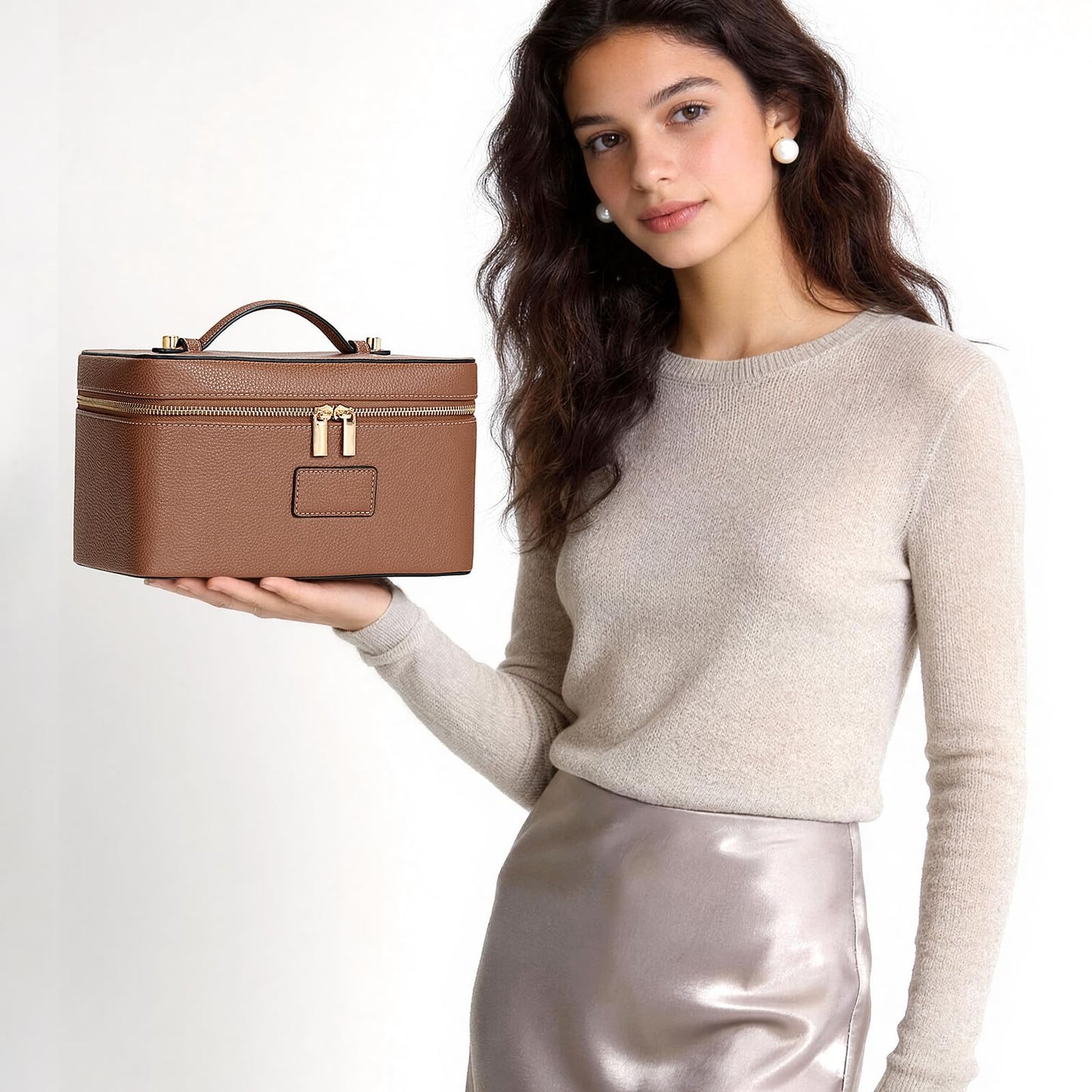 HiTotes Makeup Bag Large Vanity Case for Women Travel Cosmetic Bag Makeup Case Organizer Leather Travel Toiletry Bag