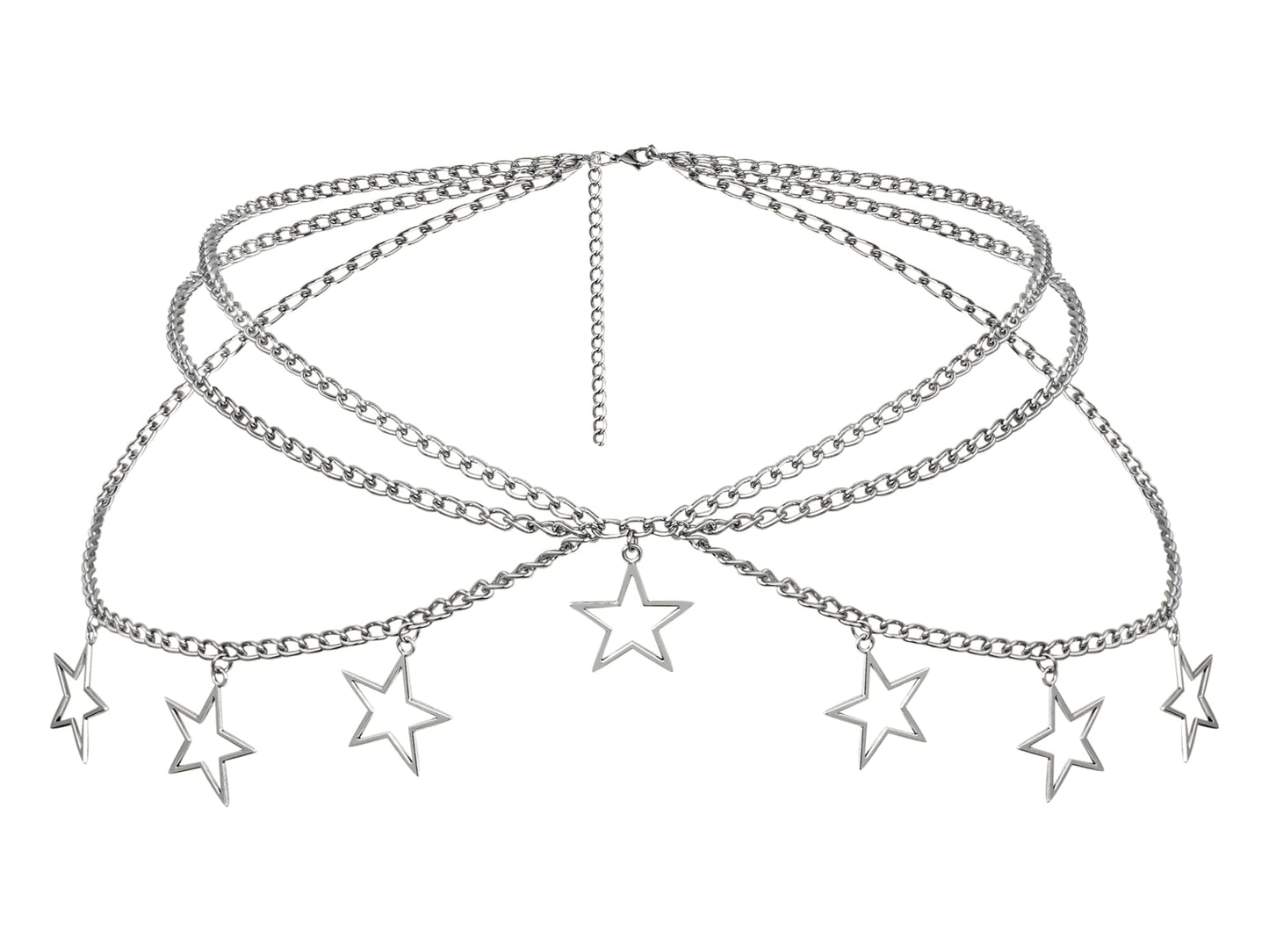 Goth Y2K Star Chain Belt for Women – Adjustable Silver-tone Waist Chain, Punk Emo Grunge Aesthetic Body Jewelry