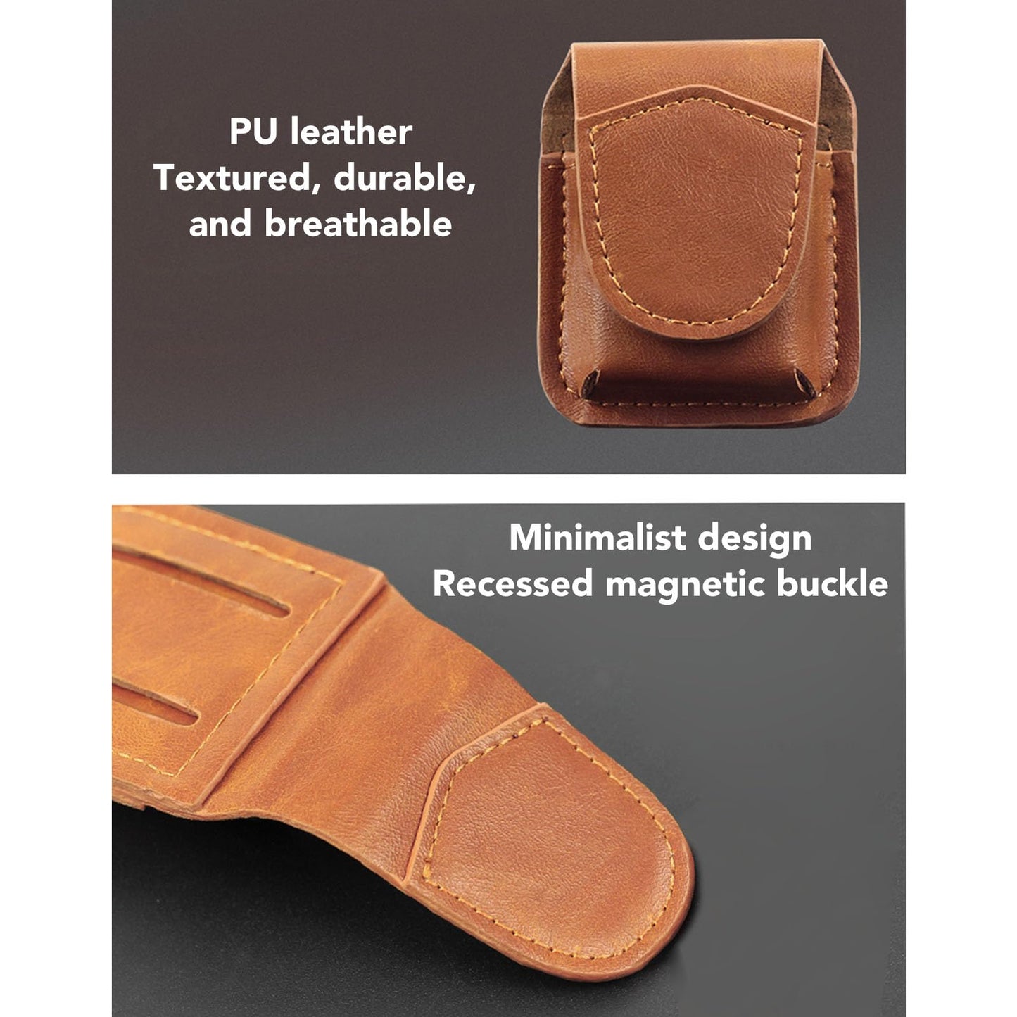 Leather Lighter Case with Belt Loop, Classy Lighter Pouch with Anti Scratch, Soft Lining, Magnetic Buckle, Lighter Waist Case for Outdoor (Brown)