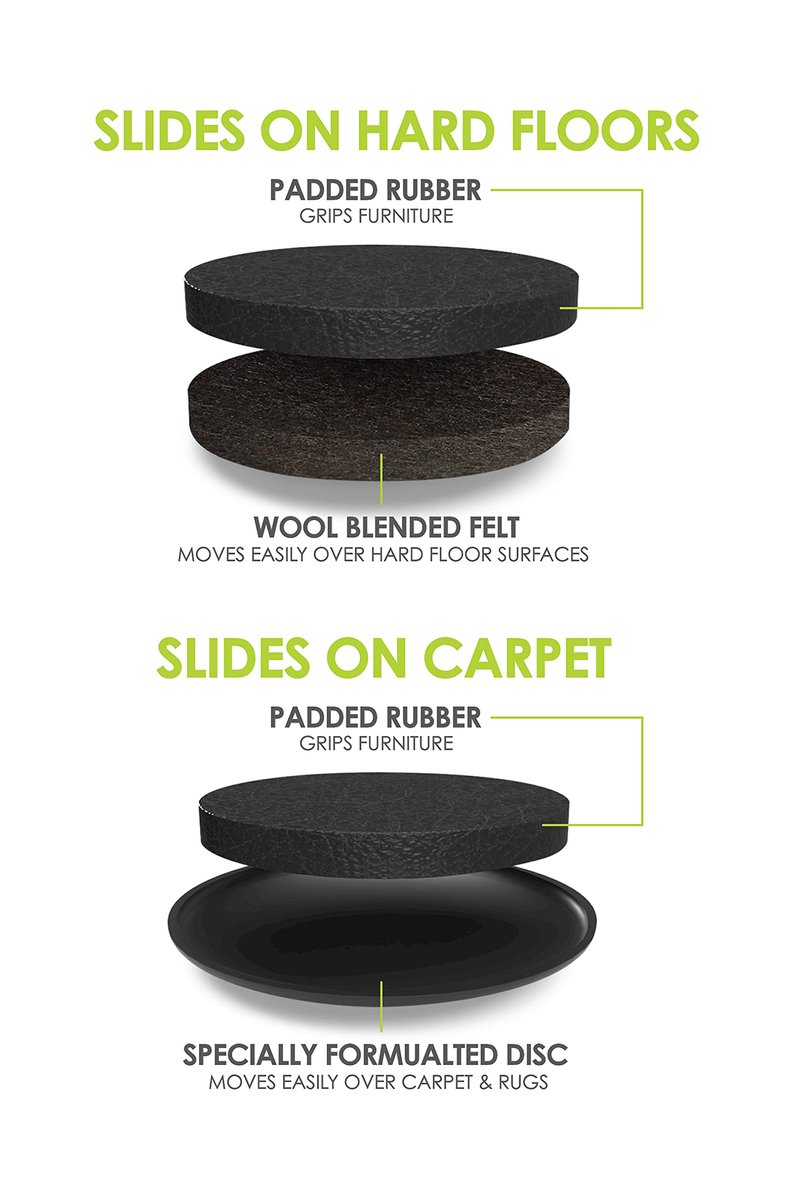 Slipstick GorillaSliders Premium Furniture Sliders for All Floor Surfaces (16 Piece Moving Kit) Reusable 3.5” Round Furniture Movers for Sliding Furniture on Hardwood & Carpet, Black, CB13-1-16