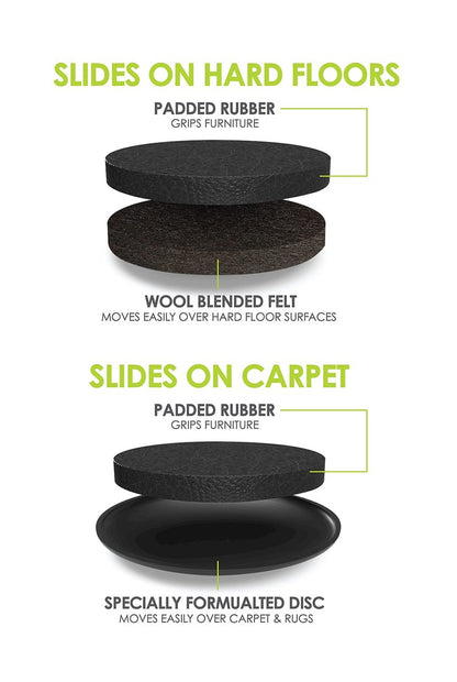 Slipstick GorillaSliders Premium Furniture Sliders for All Floor Surfaces (16 Piece Moving Kit) Reusable 3.5” Round Furniture Movers for Sliding Furniture on Hardwood & Carpet, Black, CB13-1-16