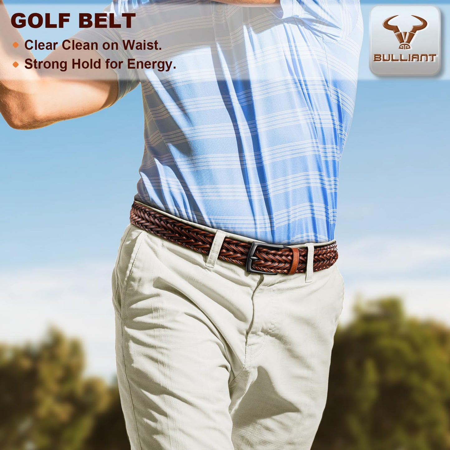 BULLIANT Men Belt 2Pack,Braided Woven Leather Belt For Men Golf Casual Jeans 1 3/8"(Black/Light Brown,28"-32" Waist Adjustable)