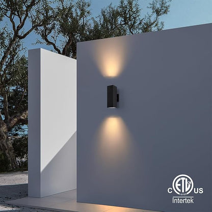 mirrea Modern Outdoor Porch Light Patio Light in 2 Lights with Aluminum Rectangular Tube and Tempered Glass Cover Waterproof Wall Sconce 2 Pack (Matte Black)