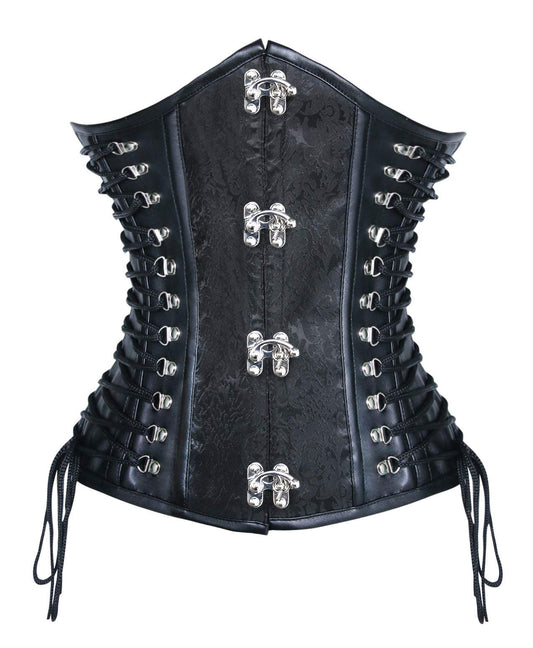 Kimring Women's Steampunk Vintage PU Leather Jacquard Spiral Steel Boned Lace Up Side Plus Size Underbust Corset Black XXXXX-Large