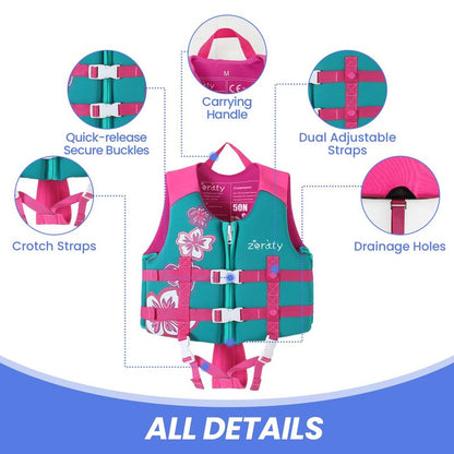 Zeraty Toddler Swim Vest Neoprene Kids Float Jacket Swimming Aid for Children with Adjustable Safety Strap Age 2-9+ Years/36-88Lbs