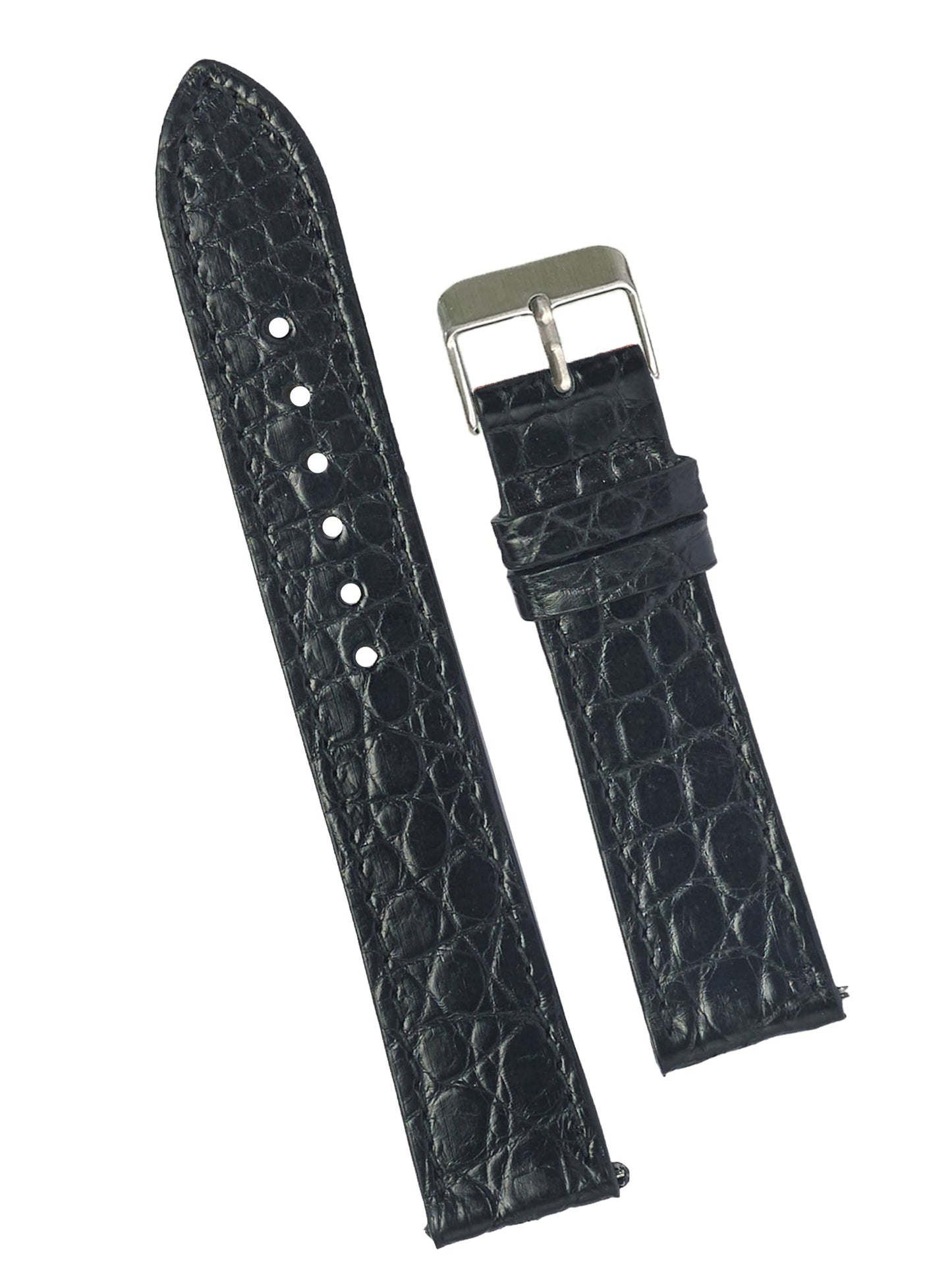 vinacreations 19mm Black Flat Alligator Belly Leather Watch Band Men Quick Release Slim Crocodile Exotic Replacement Wristwatch Strap Premium Handmade DH-21-19MM
