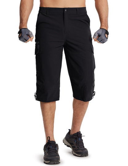 TACVASEN Cargo Shorts for Men with Multi Pockets Quick Dry 3/4 Length Hiking Shorts Below Knee Lightweight Capri Pants Black