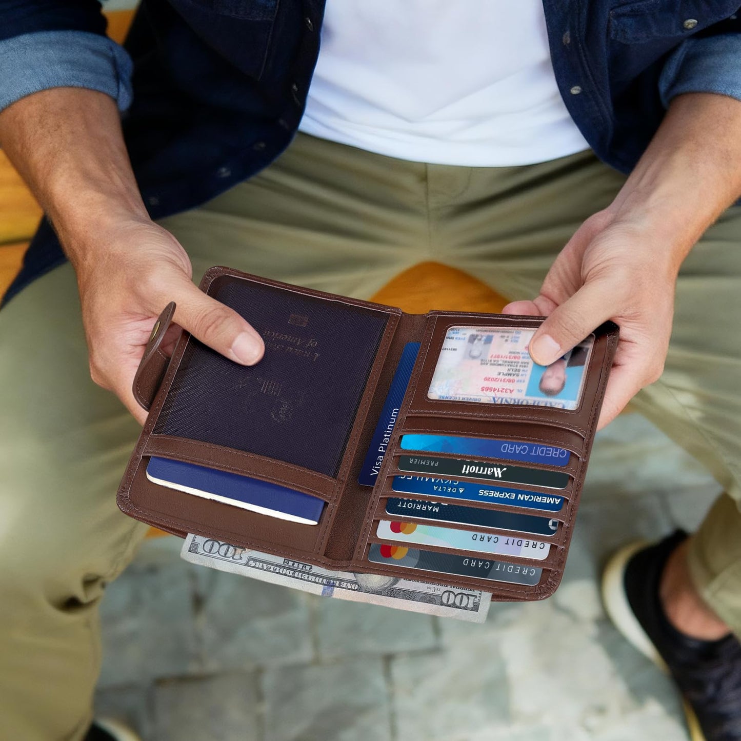 Polare Luxury RFID Blocking Leather Passport Holder Travel Wallet For Men and Women (Coffee with AirTag Slot(Snap Version))