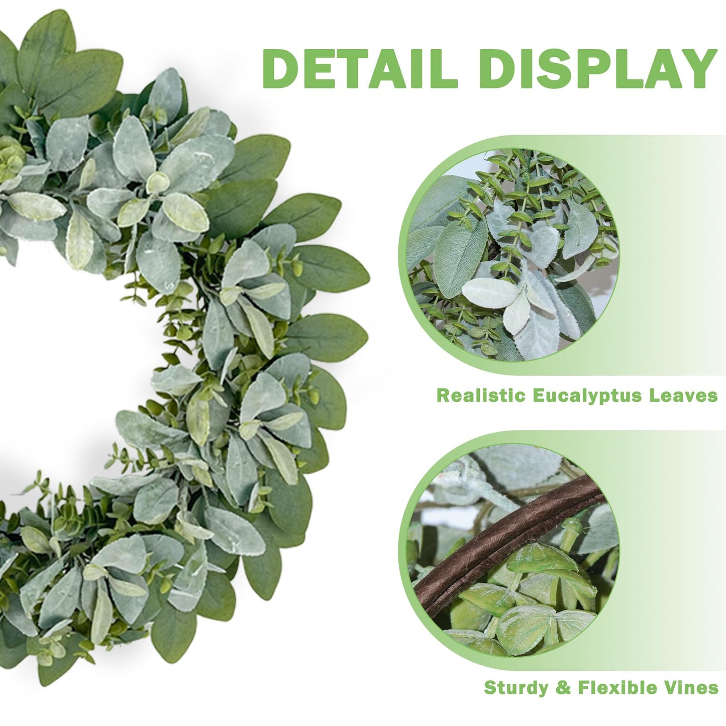 GOVIRAYE 24 Inch Flocked Lambs Ear Wreath for Front Door Outside, All Season Winter Farmhouse Door Wreath, Cozy Rustic Wall & Outdoor Decor