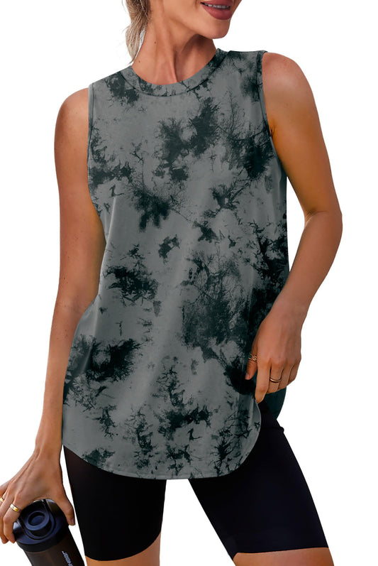 Womens Workout Tops Tank Tops Yoga Shirts Athletic Running Sleeveless Gym Clothes High Neck Athletic Running Shirts Black Tie Dye M