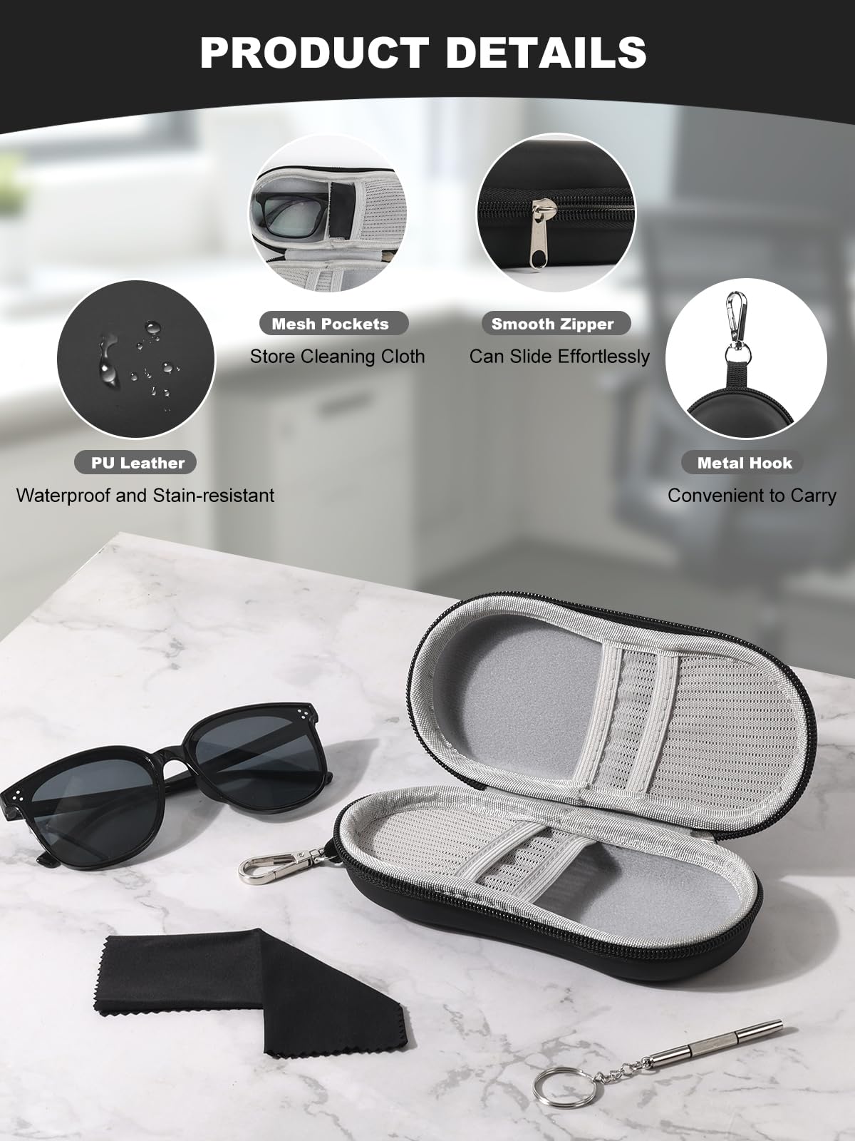 CORVIDA Double Glasses Case Hard EVA Shell Dual Eyeglasses Case Travel Sunglasses Organizer Includes Microfiber Cloth & Mini Screwdriver (Black)