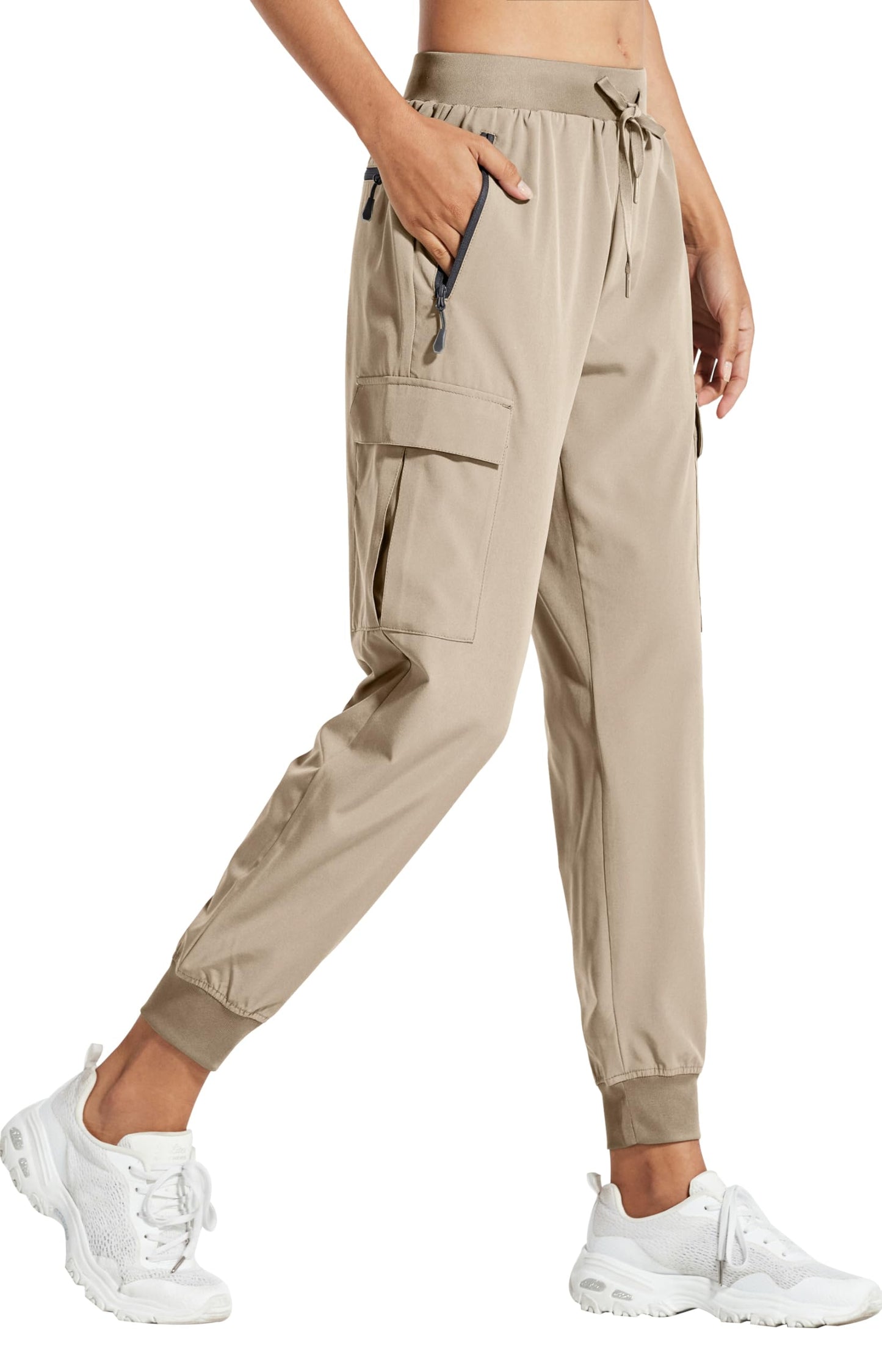Libin Women's Cargo Joggers Lightweight Quick Dry Hiking Pants Athletic Lounge Casual Travel, Medium Khaki XXL