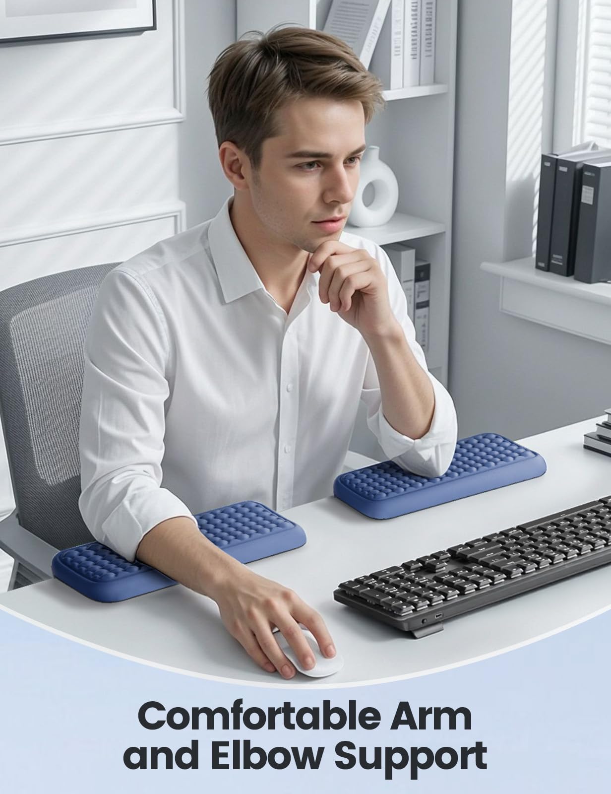 Vaydeer 2Pcs Elbow Rest Pad, L-Shaped Arm Rest Elbow Pad, Desk Edge Cushion, Ergonomic Memory Foam Wrist Rest Support Keyboard Mouse Padding for Palm Hand Office Computer Home Gaming Accessories-Black