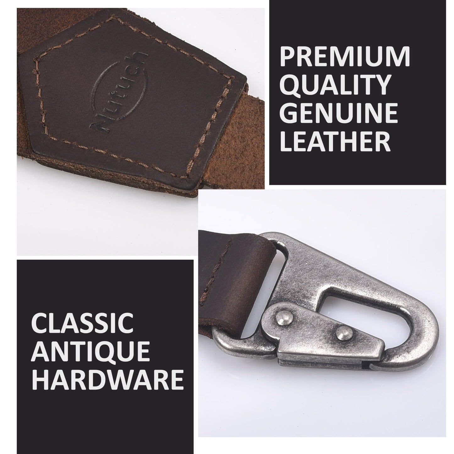 NUTUCH Grain Leather Suspender for Men | Y Design Suspenders | Leather Braces Western | Heavy Duty adjustable Dress Suspender | Men Suspenders for Jeans Dress Pants(Dark Brown Vintage)