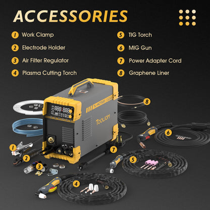 TOOLIOM MIG/TIG/CUT/Stick Welder 5 in 1 Multiprocess Welding Machine 110/220V Dual Voltage Aluminum Welding Machine Spool Gun Compatible
