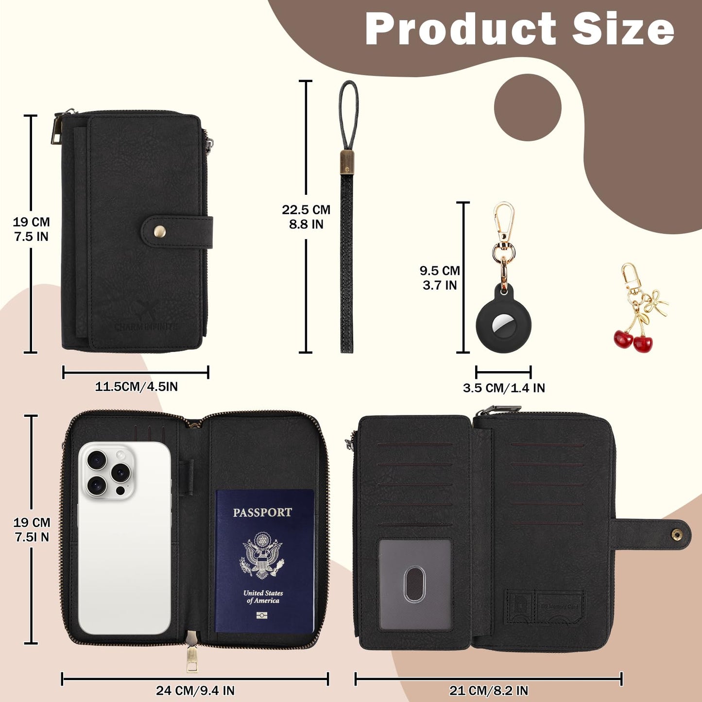 Playexen RFID Blocking Passport Wallet, Anti Theft PU Texture Passport Pouch with Tracker Case, Travel Document Organizer Zipper Wallet with Wrist Strap & Keychain, Gifts for Women and Men (Red)