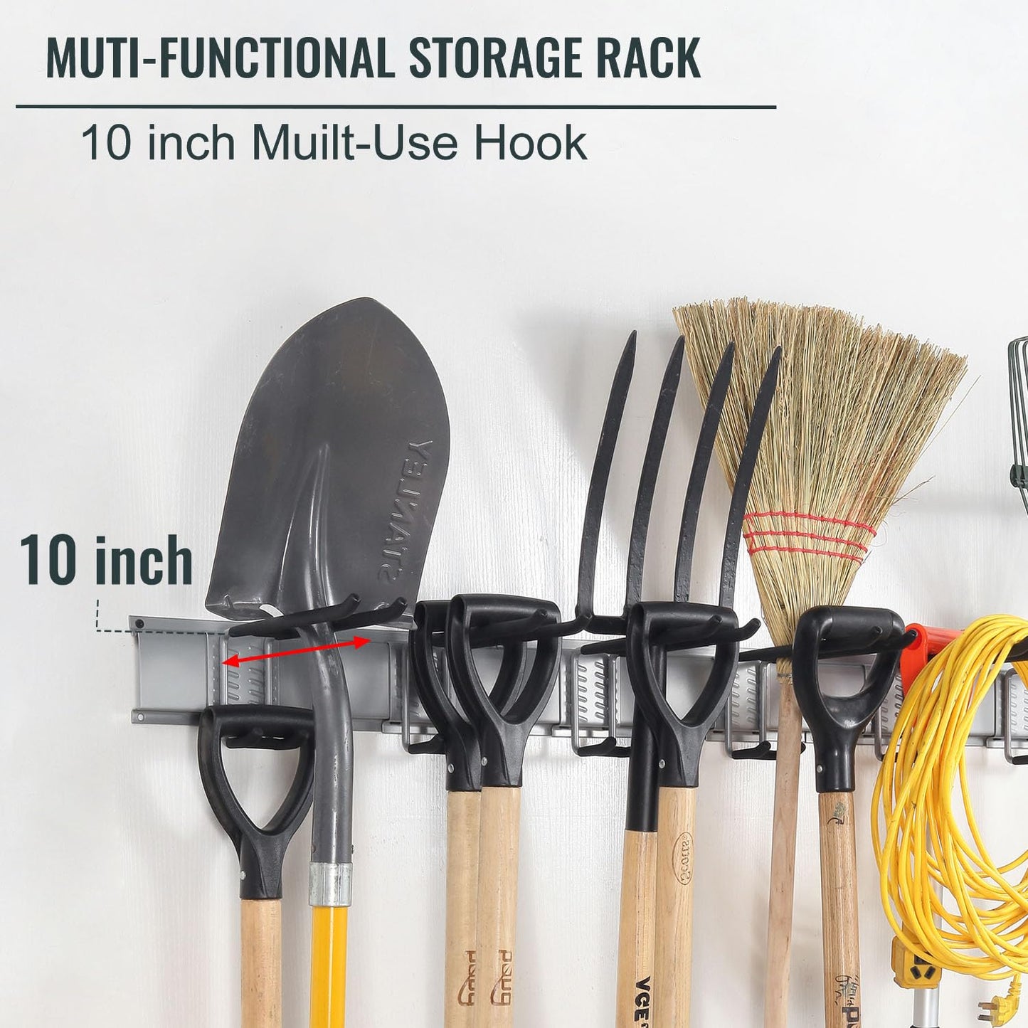 Aking Ace Wall Mount Tool Storage Rack, Heavy Duty Garage Organizer, Garden Hooks and Hangers, Hold Up to 350lbs Grey AK806