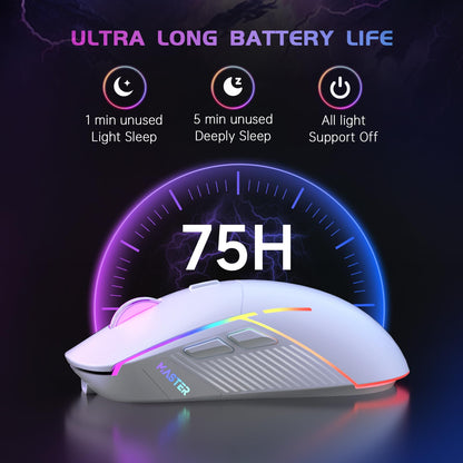 FFJ Wireless Gaming Mouse, 24000 DPI, Tri-Mode 2.4G/USB-C/Bluetooth 5.3 Gaming Mouse Wireless, RGB Programmable Mouse Gamer, 75Hrs Battery Life, Rechargeable Gaming Mice for PC, Mac, PS5, Xbox - Black