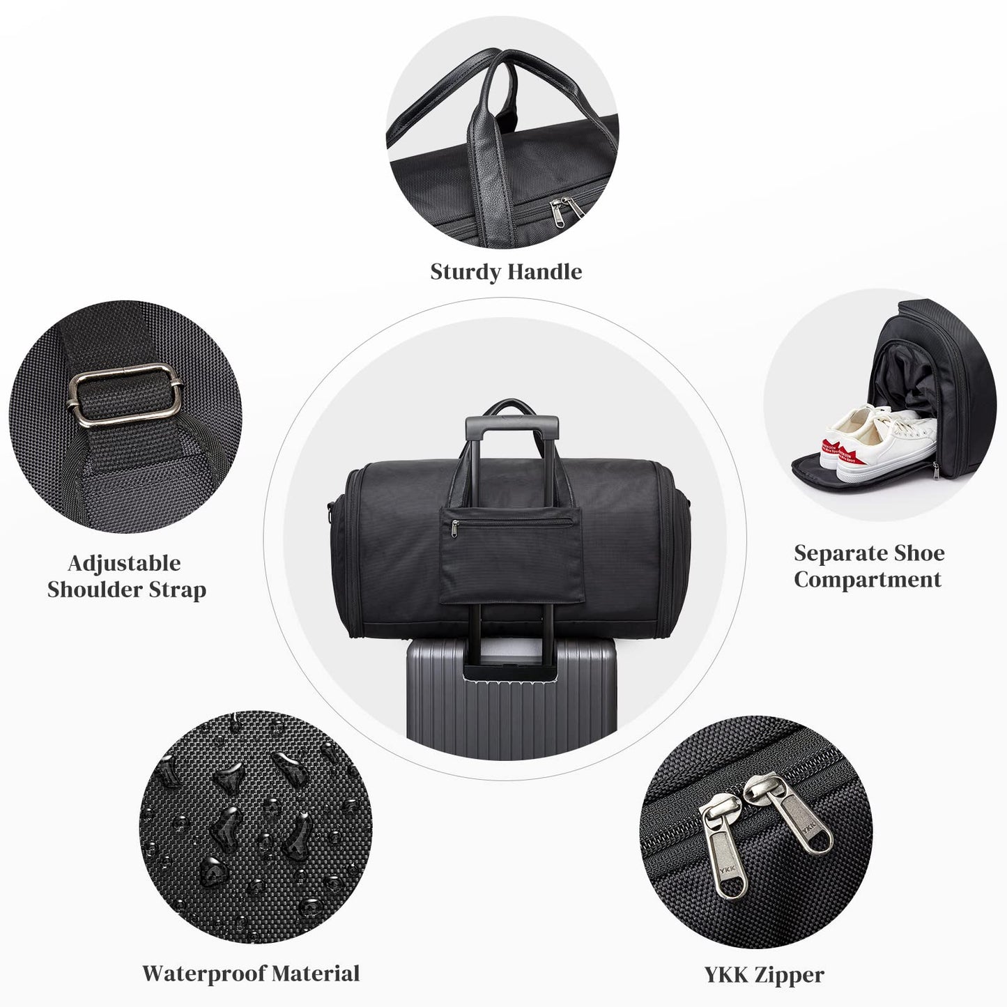 S-ZONE 50L Convertible Travel Garment Bag Carry on Garment Duffel Bag for Men Women 2 in 1 Hanging Suitcase Suit Business Travel Bag, Black