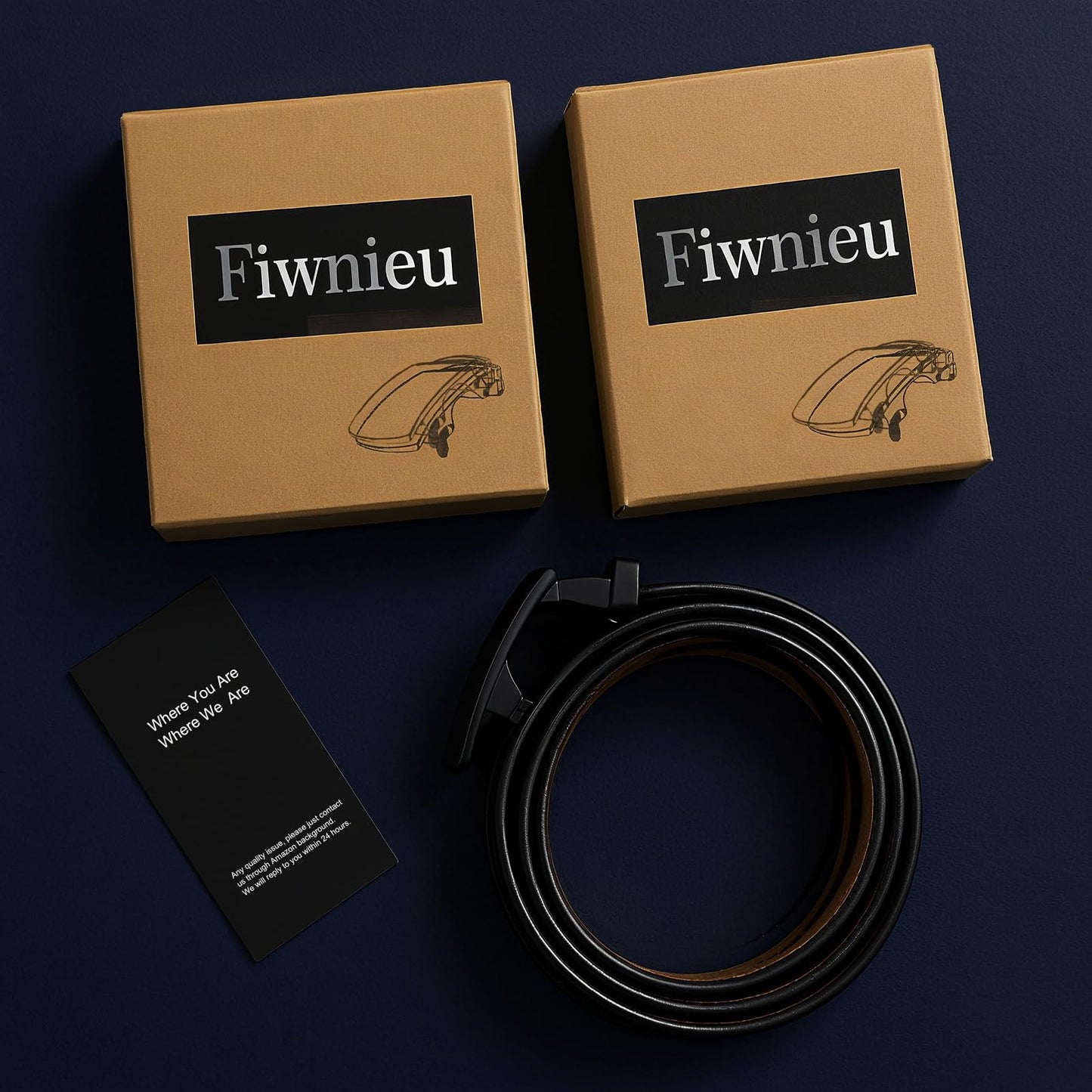 Fiwnieu Men's Ratchet Belt with No-Hole Slide Buckle - Easy Size Adjustment Genuine Leather Belt for Men, Dress & Casual Comfort (Choose Size)