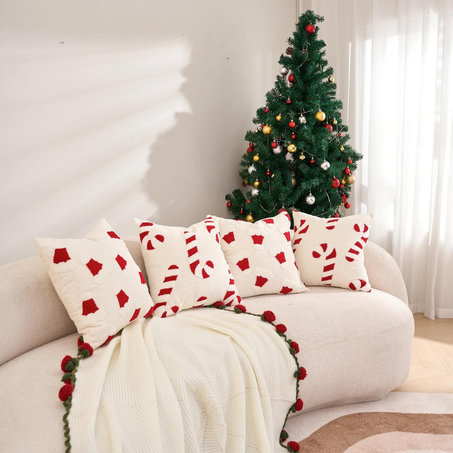 Avigers Christmas Pillowcase 2pcs Christmas Decorations Soft Artificial Plush Christma Tree Pillow Cover Sofa Living Room Holiday Decoration (Christmas Socks - Red, 18 * 18inch-2pcs)