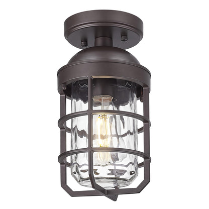 Emliviar Oil Rubbed Bronze Ceiling Light Fixture, Retro 11.1in Semi Flush with Water Ripple Glass Shade, Model GE255LF ORB-WG