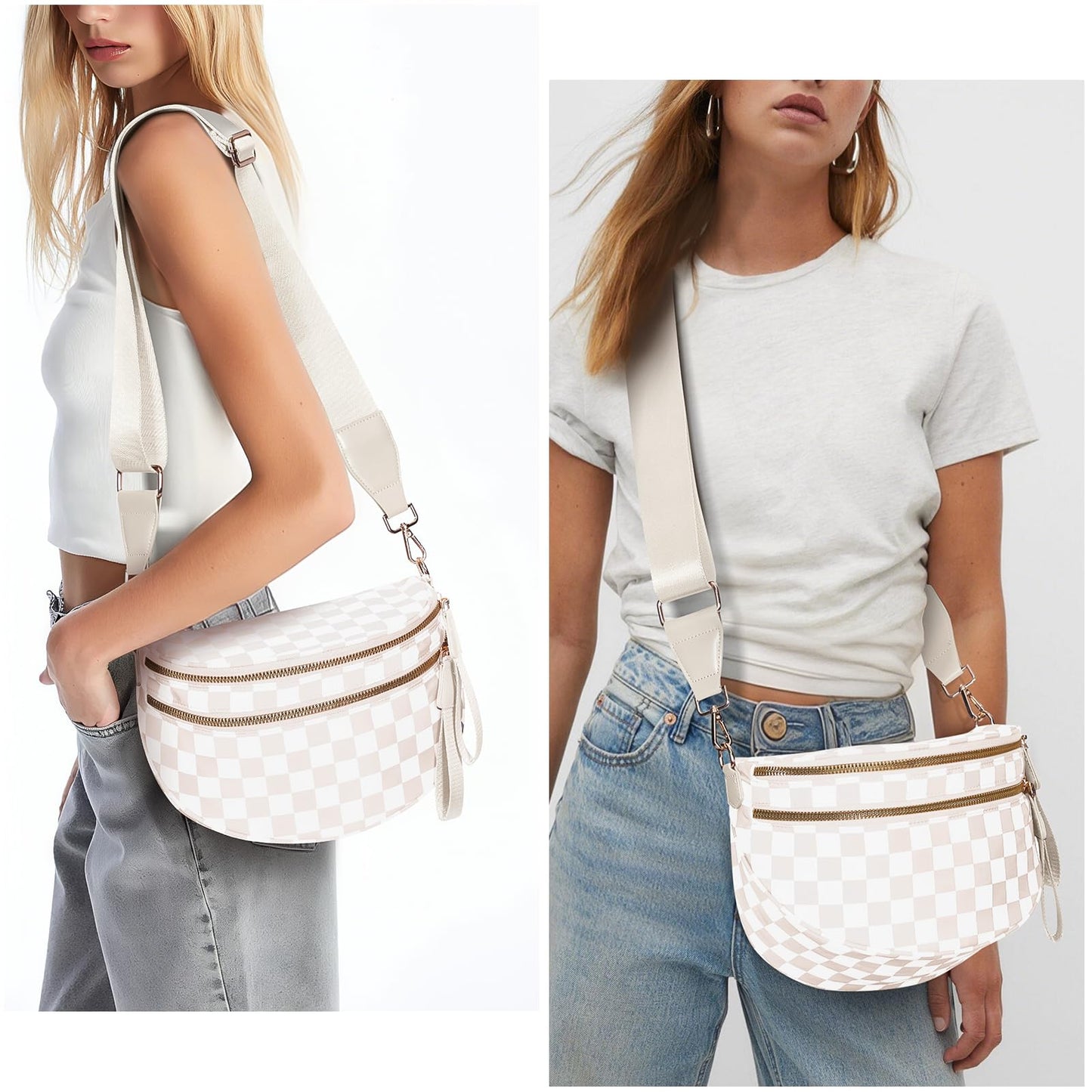 Checkered Crossbody Bum Bags for Women Nylon Checkered Purse Checkerboard Fanny Pack