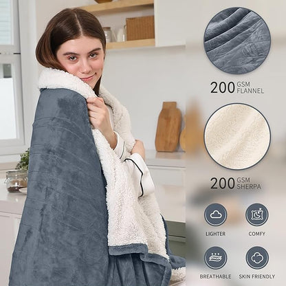 Heated Blanket King, Dual Control Electric Blanket King Size with 6 Heating Levels & 10 Hours Auto Off, Machine Washable Plush Heating Blanket with Timer for Bed Camping Office 100" x 90", Gray