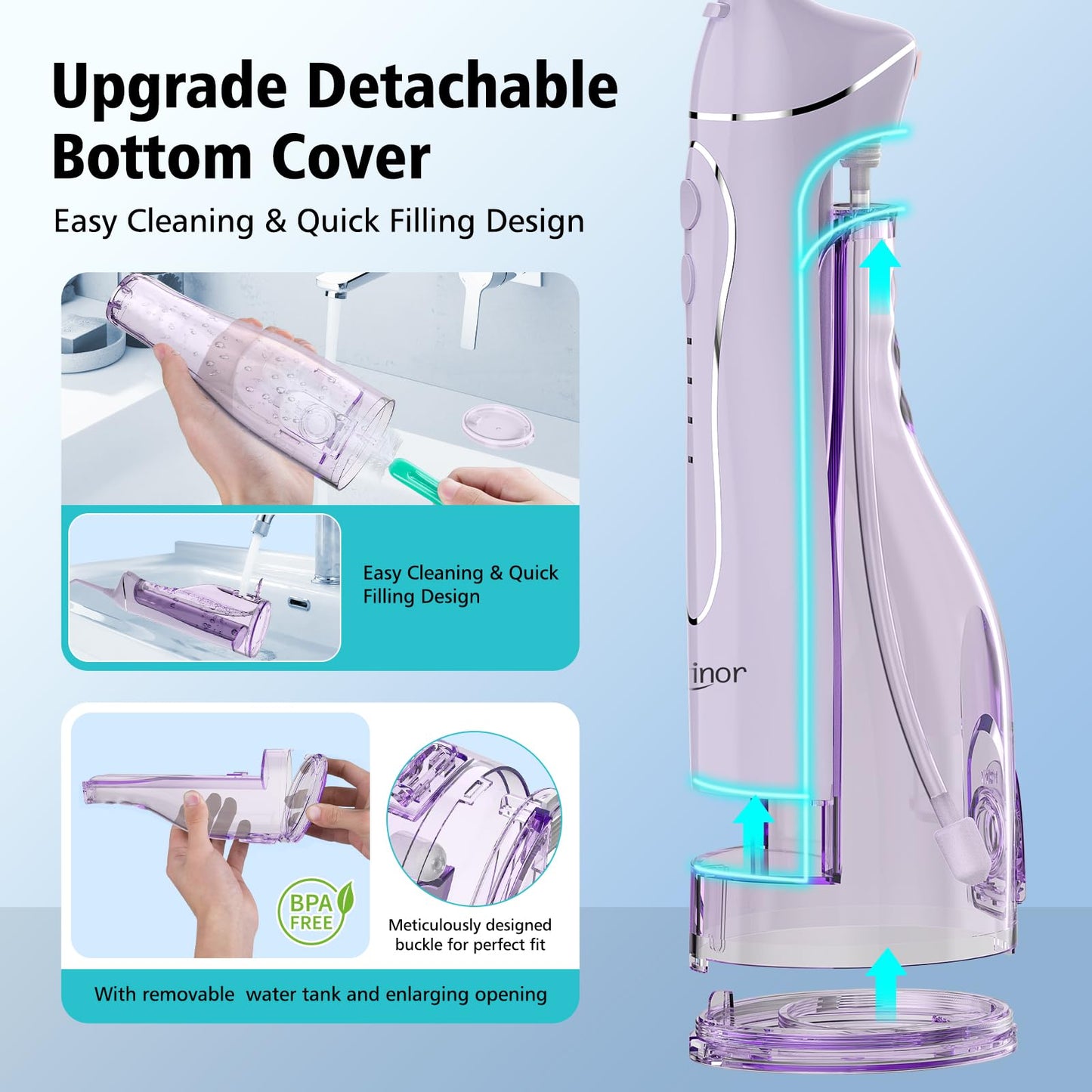 Leominor Water Flosser Pick for Teeth, 300ML Portable Oral Irrigator Upgraded Tank Removable,IPX7 Waterproof, Rechargeable Travel Teeth Cleaner, Professional Electric Flossing Machine (Pink)