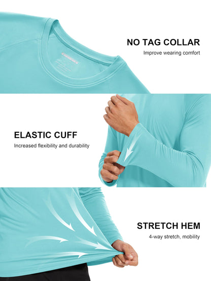 Workout Shirts for Men Long Sleeve UPF 50 Protection Shirts Quick Dry Shirts Sun Protection Shirts Athletic Shirts Aqua Blue