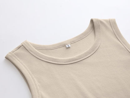 ANRABESS Womens Sleeveless High Neck Tank Tops Fashion Summer Casual Basic Slim Fit Ribbed Racerback Top Shirt Clothes Beige Large