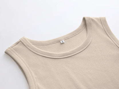 ANRABESS Womens Sleeveless High Neck Tank Tops Fashion Summer Casual Basic Slim Fit Ribbed Racerback Top Shirt Clothes Beige Small
