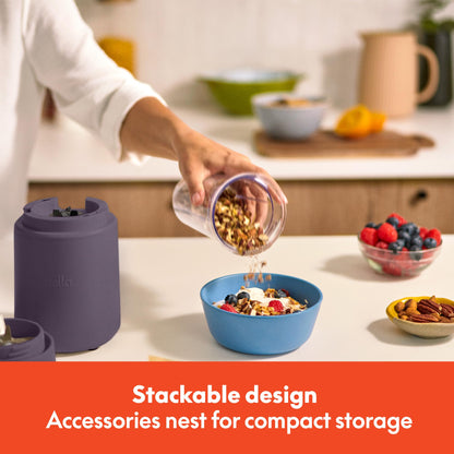 bella 6 Pcs Portable Rocket Blender, Juicer & Smoothie Maker, Press & Twist Design, EverGood™ & BPA Free Dishwasher Safe Parts, 4 Tip Stainless Steel Blade, Cord Wrap, 240 Watt Motor, Oatmilk