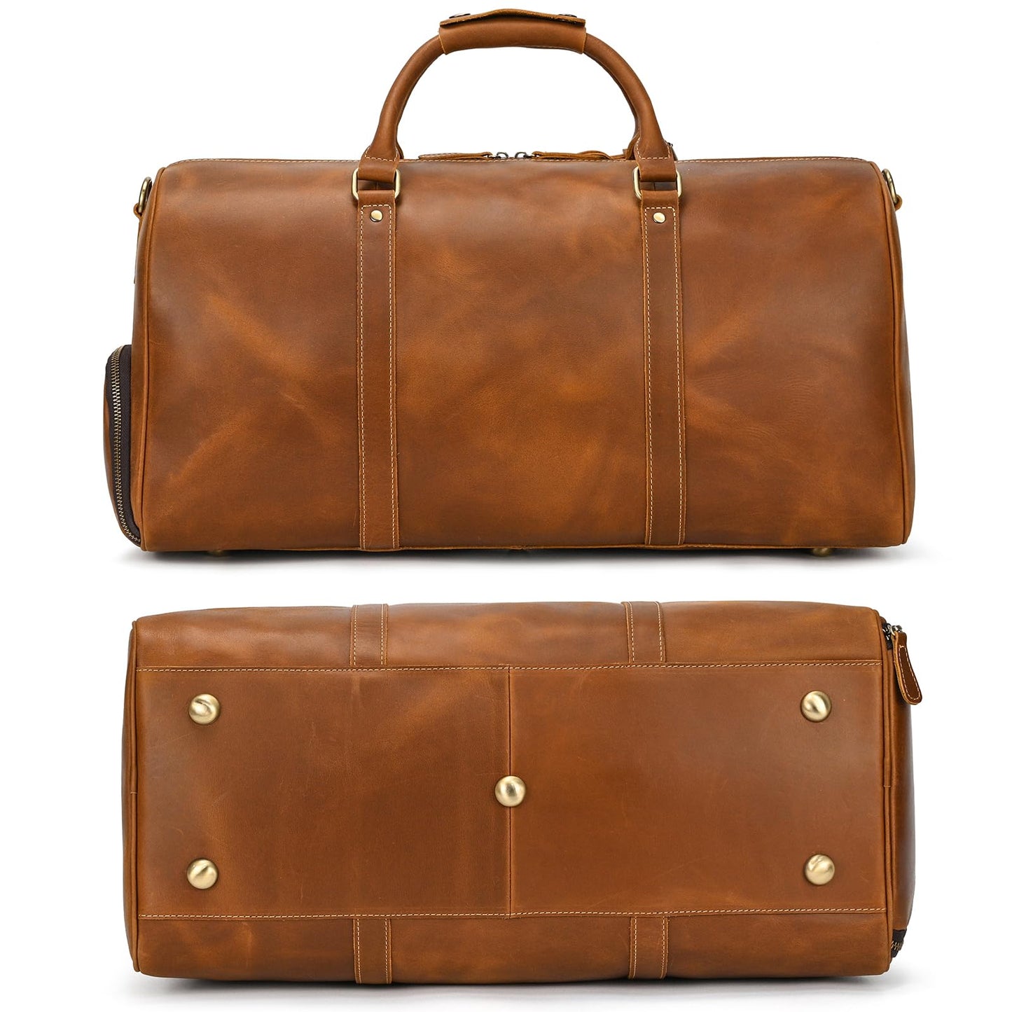 SAIION Leather Duffel Bags for Men and Women, 20 Inch Full Grain Leather Travel Overnight Weekend Duffel, 9804 Light Brown