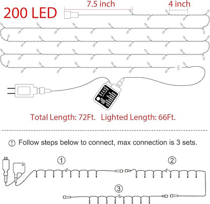 Christmas String Lights 66Feet 200 Led Twinkle Fairy Lights String with 8 Light Modes for Christmas Trees Garland Wreath Wedding Indoor Outdoor Holiday Decorations with White