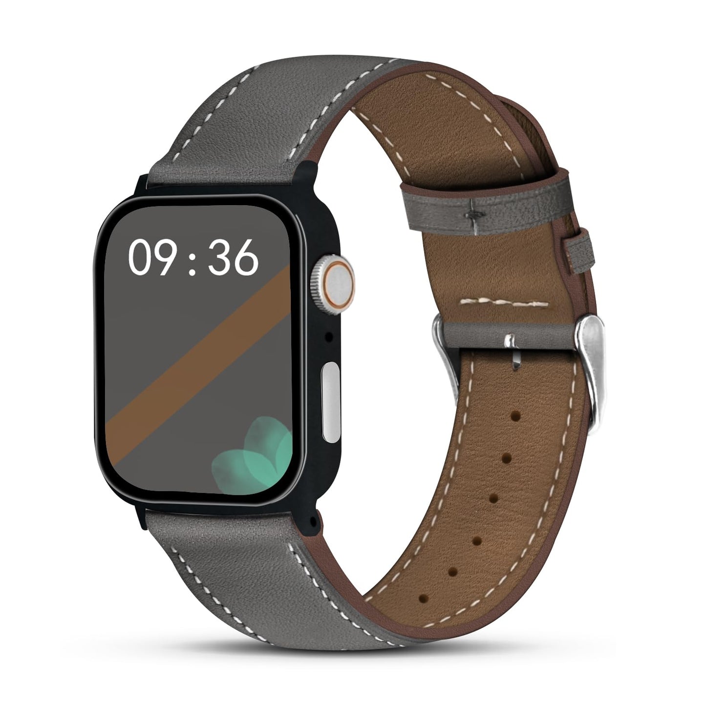 Biggyboom Genuine Leather Bands Compatible with Apple Watch Band for Women Men 49mm 46mm 45mm 44mm, Top Grain Leather Replacement Strap for iWatch Series 11 10 9 8 7 6 SE 5 4 3 2 1 Ultra 1 2 3 Gray