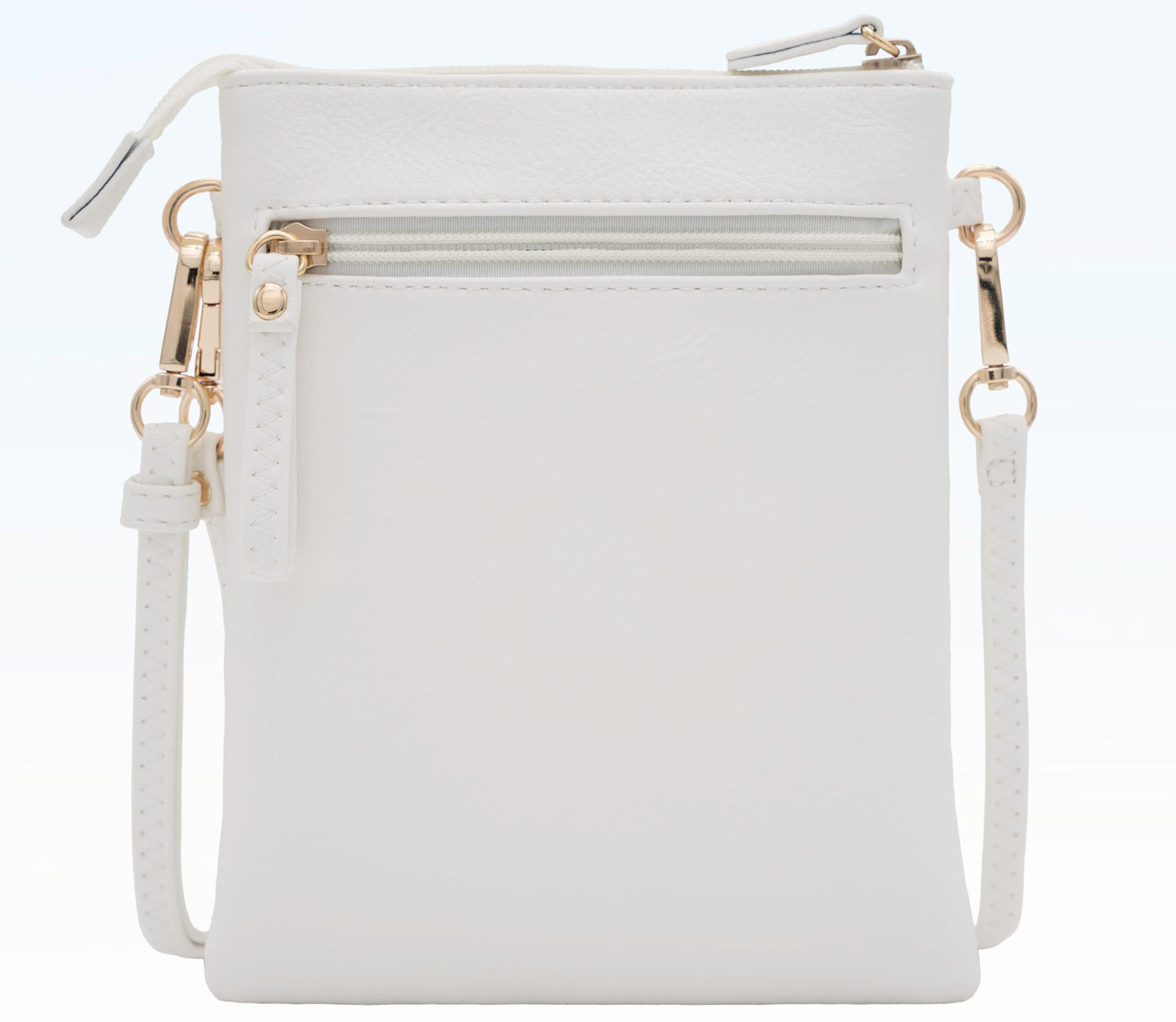 Solene Women's Faux Leather Organizer Multi Zipper Pockets Handbag With Detachable Wristlet Crossbody Bag-WU002(White)