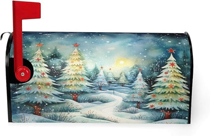 DADABULIU Mailbox Covers Christmas Tree Watercolor Winter Forest Christmas Tree Watercolor Winter Forest Magnetic Letter Post Box Cover Standard Size 25.5 x 21 Inch Garden Yard Home Decorative