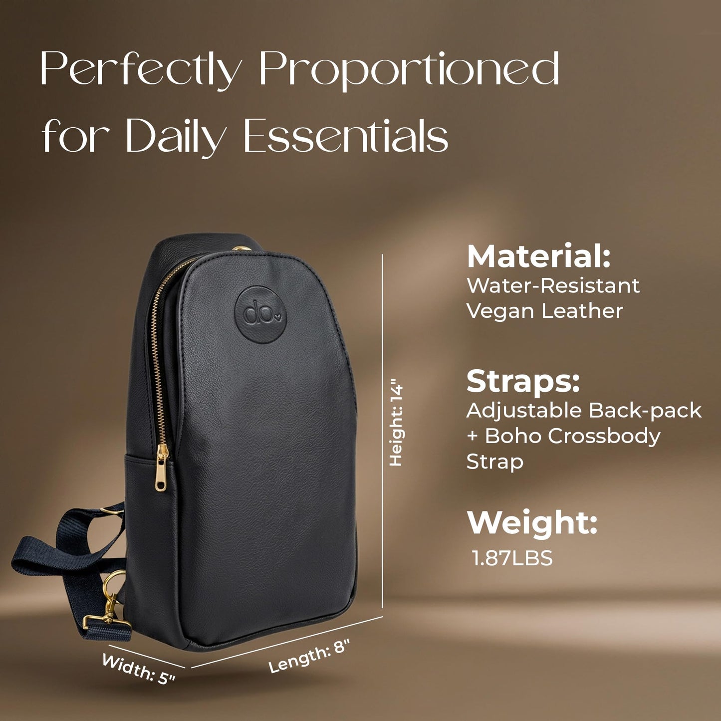 Do Love Handmade Mini Diaper Bag Backpack for Moms | Small Diaper Backpack with Crossbody Strap | Vegan Leather & Gold Hardware | Insulated Bottle Pocket | Black