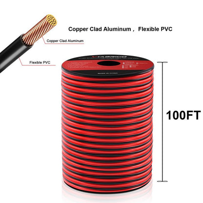 VIABRICO 12Gauge 100FT Electrical Wire Cable 2 Conductors Red Black Cable Hookup LED Lighting Strips Flexible Extension Cord 12AWG Copper Clad Aluminum 12V/24V DC 30.5M