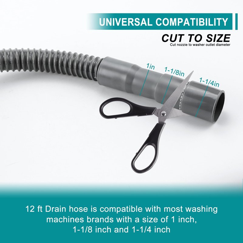 TOMOON 12Ft Universal Washing Machine Drain Hose Flexible Extension Hose with Clamp,Industrial Grade Polypropylene Corrugated,Fit for Most Household Washing Machines(10-Years Warranty)