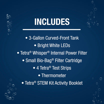 Tetra Crescent STEM Aquarium Kit 3 Gallons, Curved-Front Fish Tank with LEDs and STEM Activity Guide