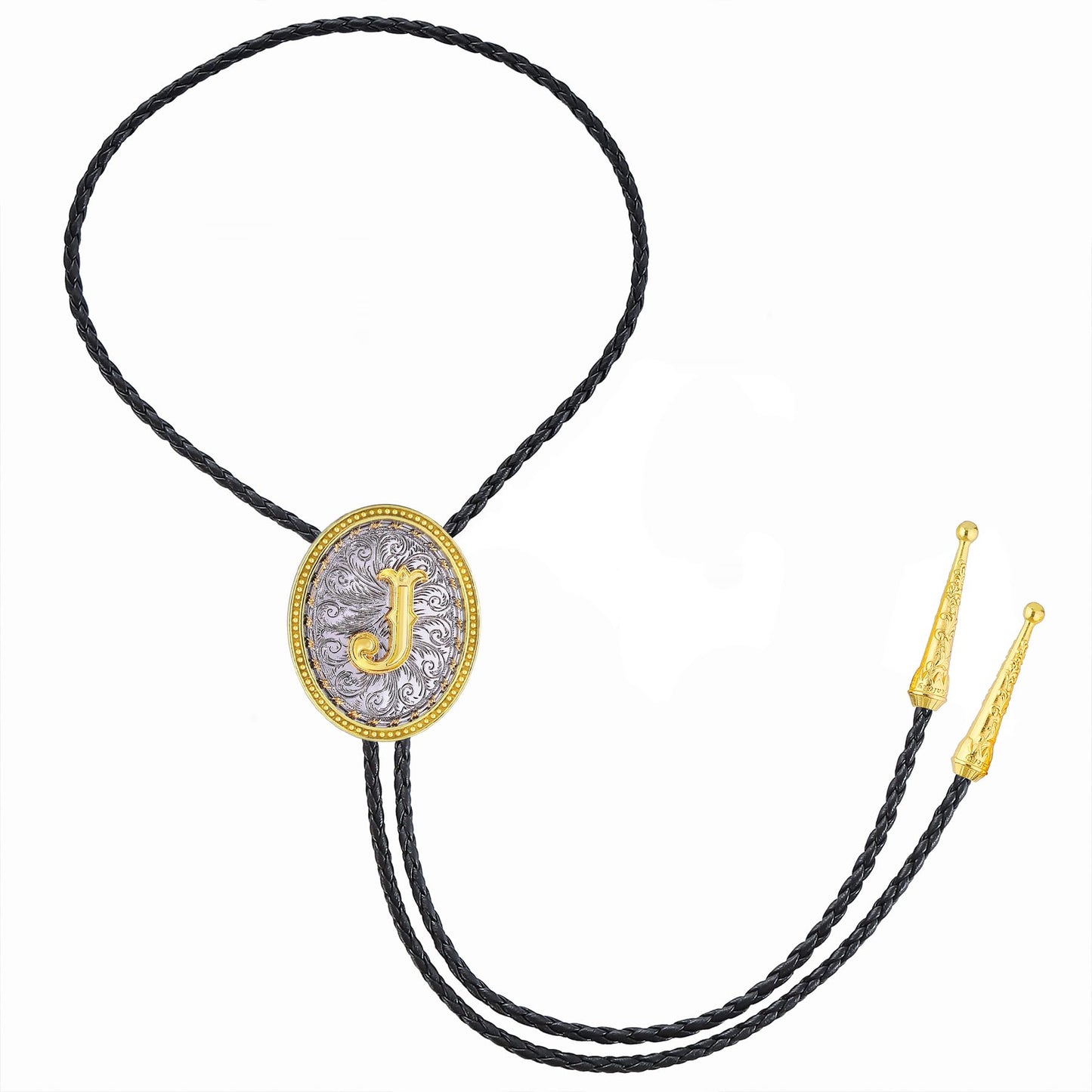 GelConnie Gold Bolo Tie Cowboy Necklace for Men Leather Rodeo Necktie Initial Letter ABCDMJR to Z Western Bolo Tie Texas Style Jewelry