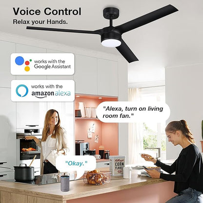 cumilo 60 Inch Smart Ceiling Fans with Lights and Remote,Quiet DC Motor,3 color for Outdoor Indoor Modern Farmhouse Ceiling Fan works with Alexa WIFI APP,Modern White Ceiling Fan for Bedroom Patio